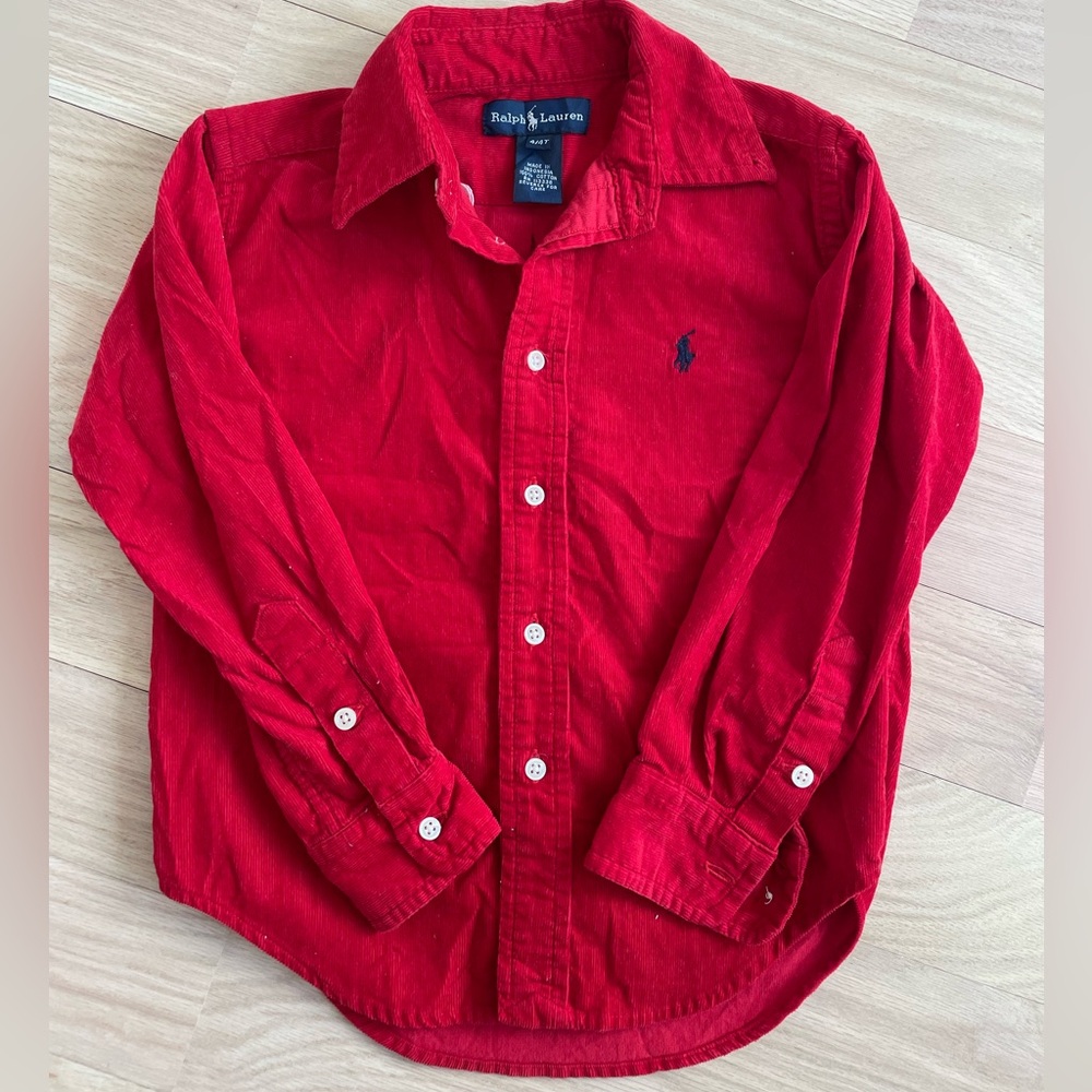 Boys size 4 Polo Ralph Lauren Red Corduroy Button Down Long Sleeve Shirt